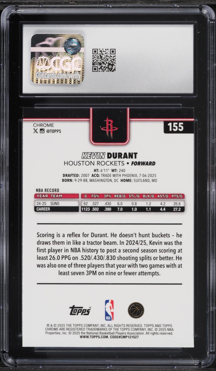 2025 Topps Chrome Magenta Refractor Kevin Durant /399 #155 CGC 10 GEM MINT