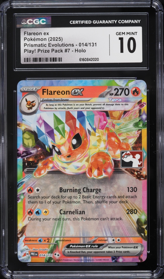 2025 Pokemon SV Prismatic Evolutions Play! Prize Pack 7 Holo Flareon EX #14 CGC 10 GEM MINT