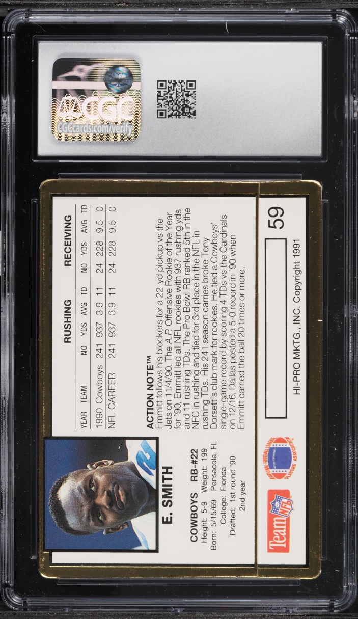 1991 Action Packed Football Emmitt Smith #59 CGC 9 MINT