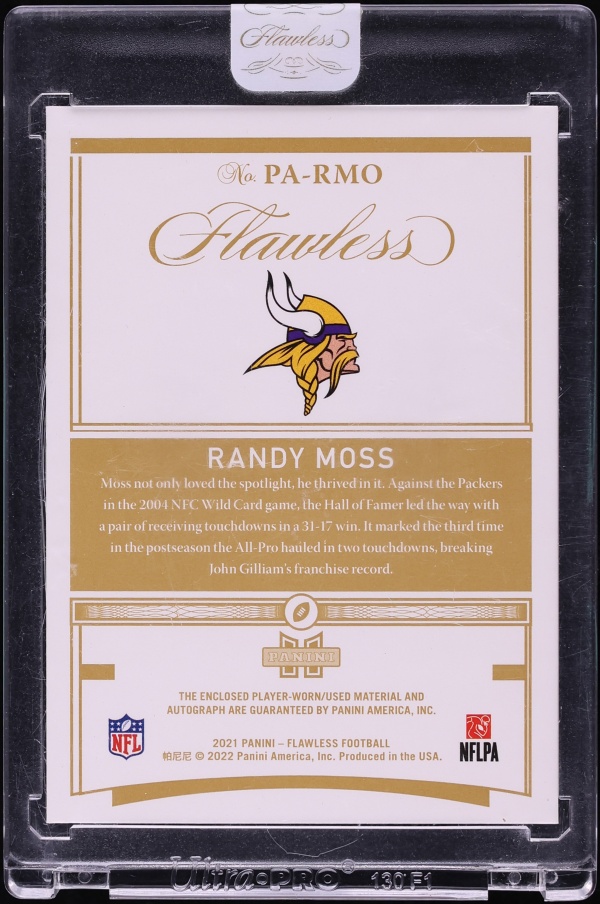 2021 Panini Flawless Randy Moss PATCH AUTO 1/15 #PA-RMO - Photo 2