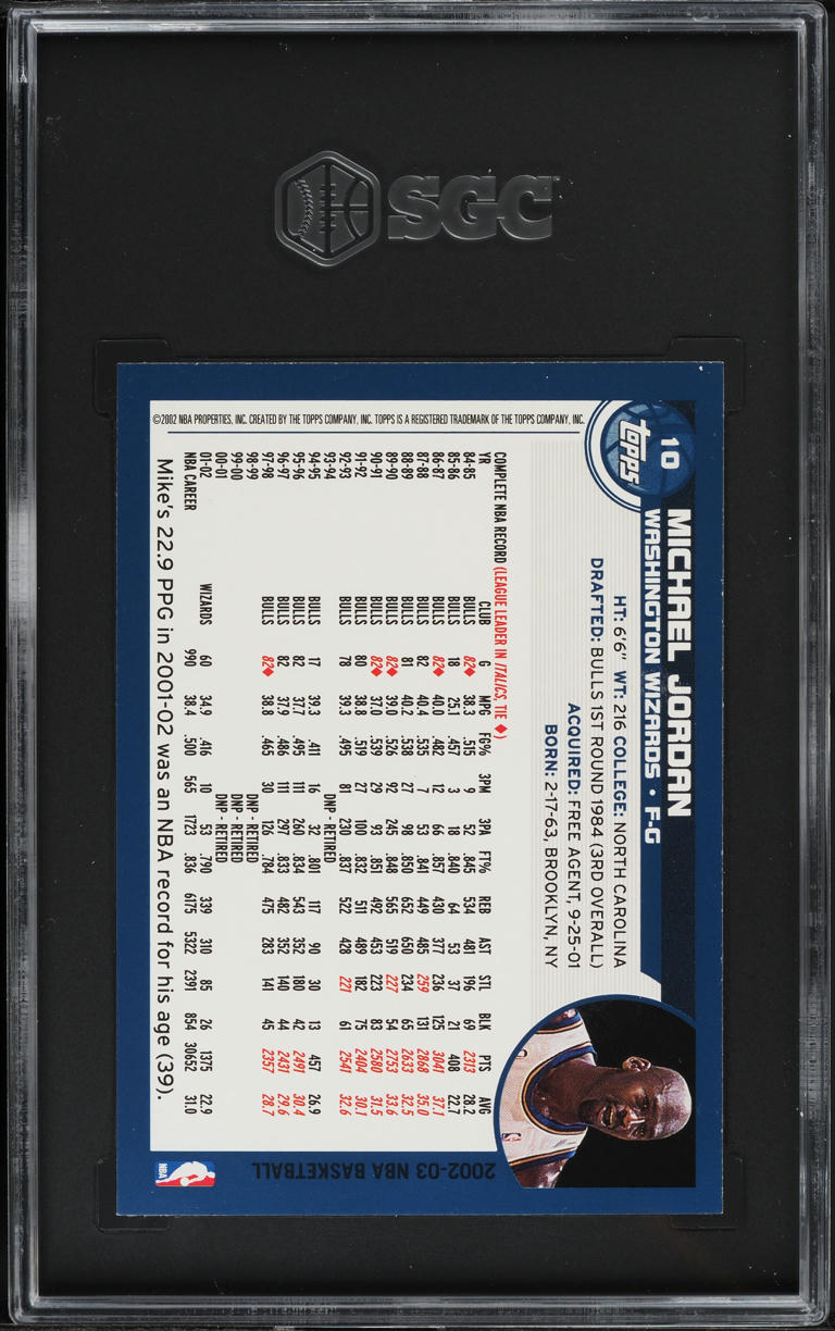 2002 Topps Basketball Michael Jordan #10 SGC 8 NM-MT