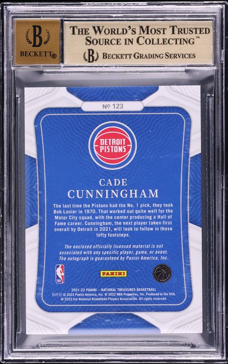 2021 National Treasures Cade Cunningham ROOKIE PATCH AUTO /99 #123 BGS 9.5 GEM MINT