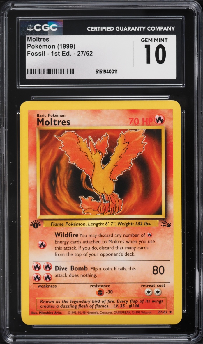 1999 Pokemon Fossil 1st Edition Moltres #27 CGC 10 GEM MINT