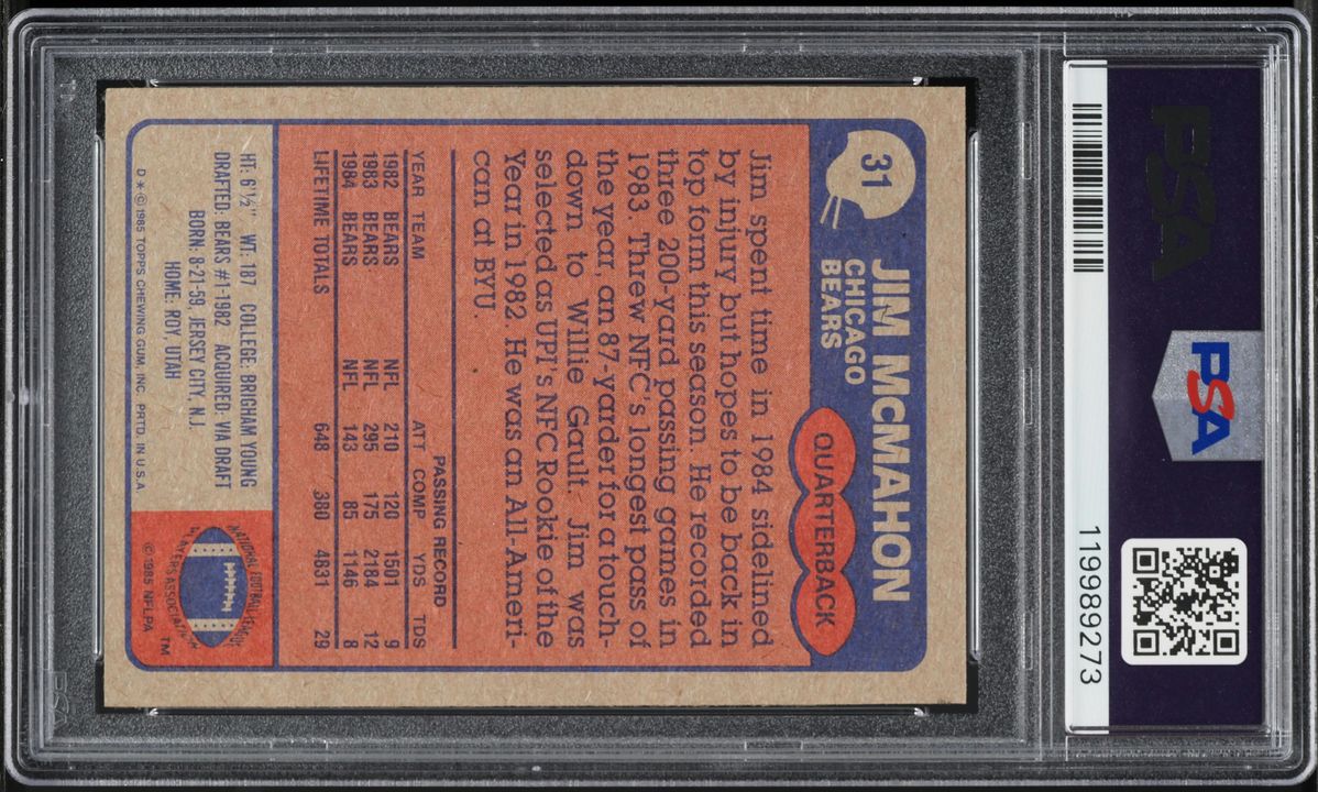 1985 Topps Football Jim McMahon #31 PSA 7 NRMT