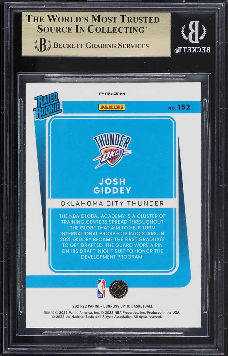 2021 Donruss Optic Purple Josh Giddey ROOKIE #152 BGS 9.5 GEM MINT