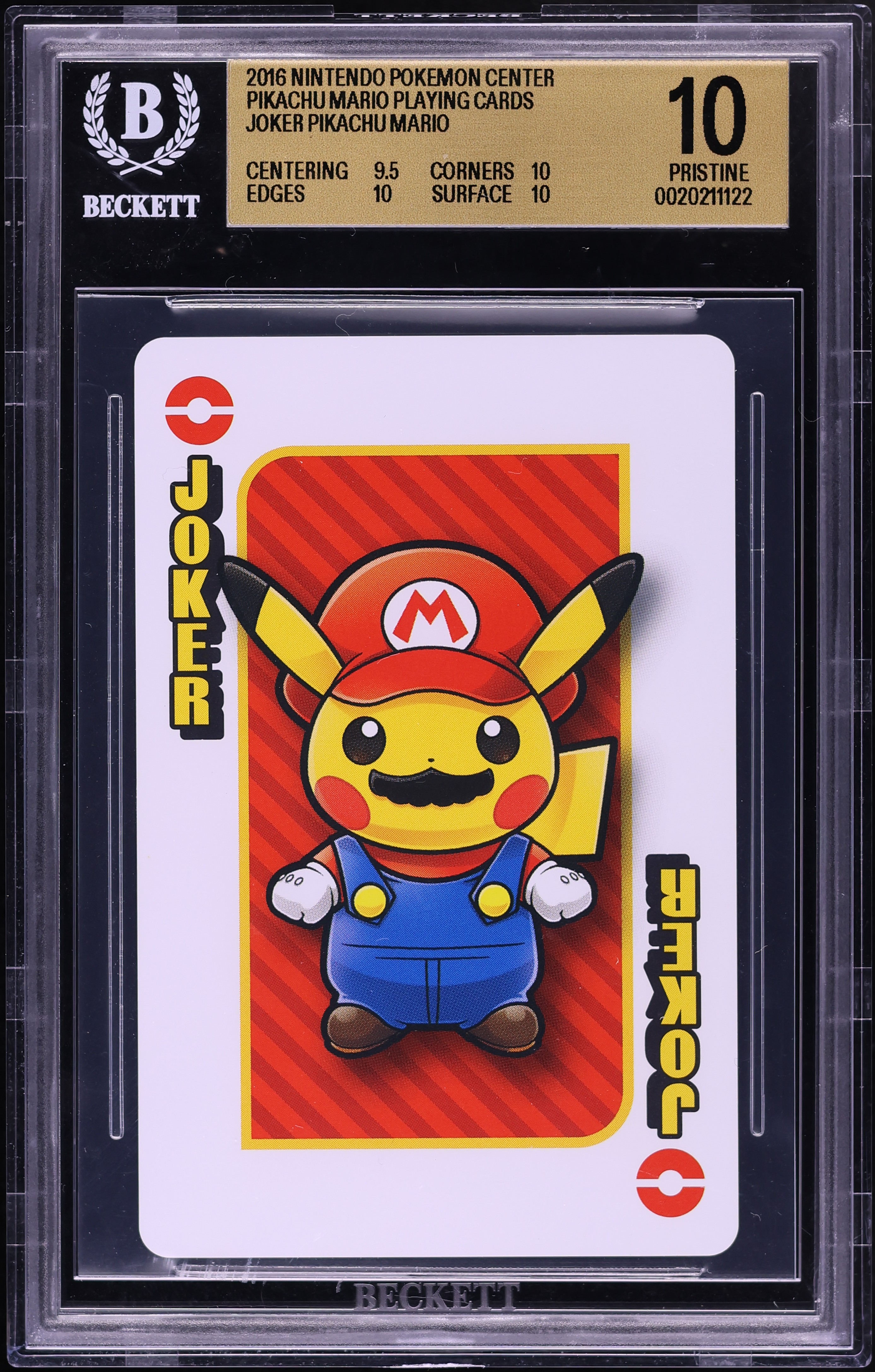 2016 Pokemon Center Mario Pikachu Poker Deck Mario Pikachu Joker BGS 10 PRISTINE