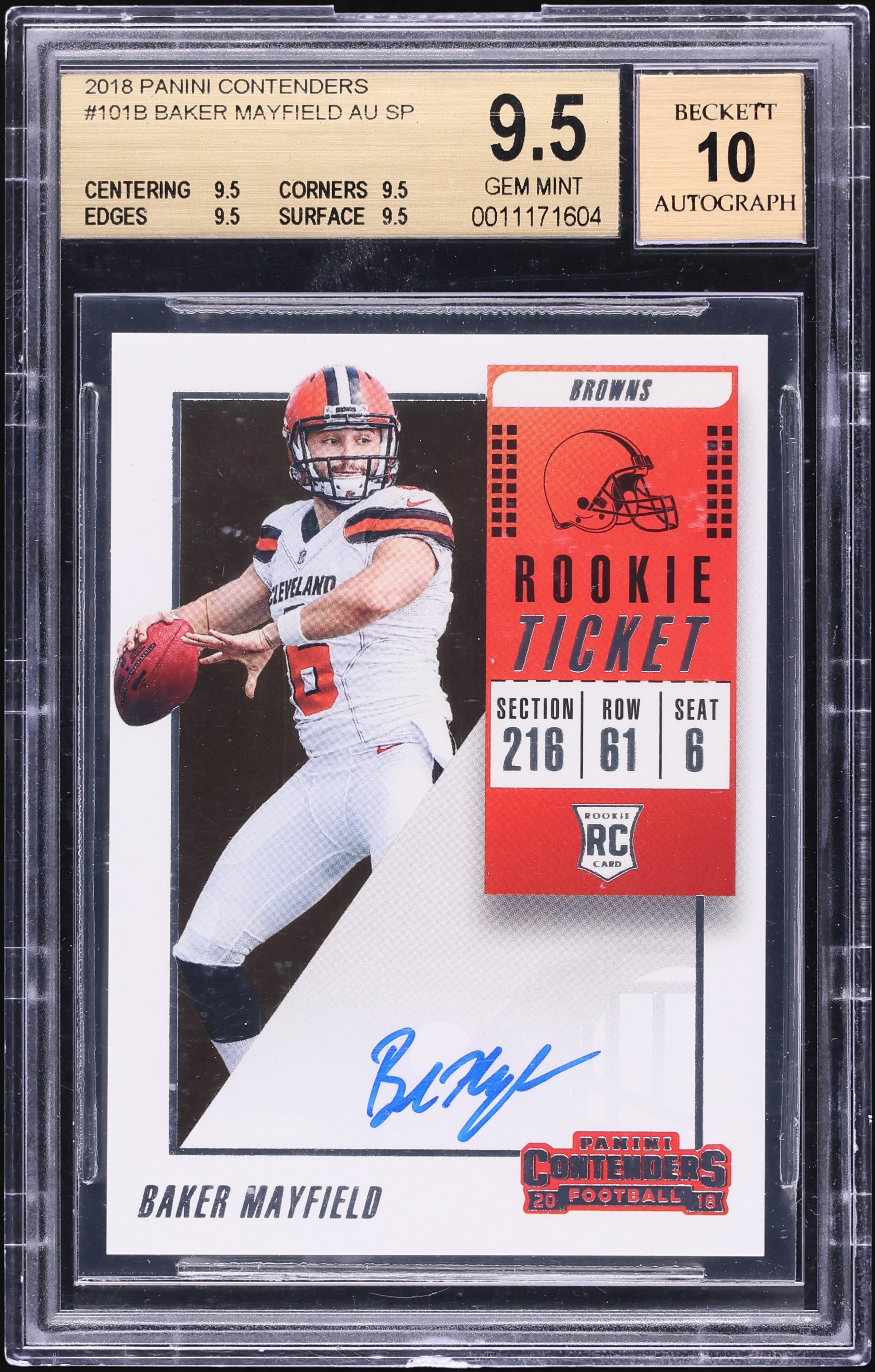 2018 Panini Contenders Baker Mayfield ROOKIE AUTO #101 BGS