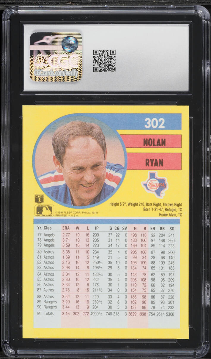 1991 Fleer Nolan Ryan #302 CGC 9 MINT
