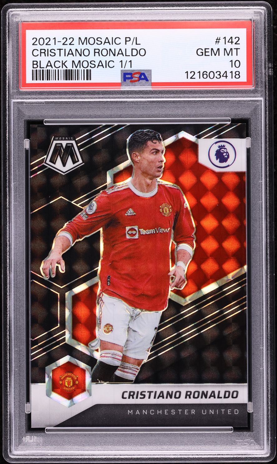 2021 Panini Mosaic Premier League Black Prizm Cristiano Ronaldo 1/1 #142 PSA 10