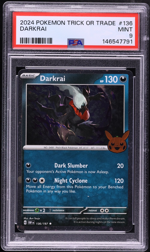 2024 Pokemon Scarlet & Violet Obsidian Flames Trick Or Trade Holo Darkrai #136 PSA 9 MINT