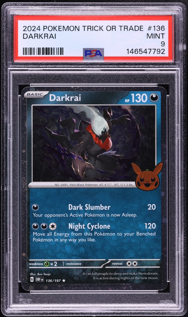 2024 Pokemon Scarlet & Violet Obsidian Flames Trick Or Trade Holo Darkrai #136 PSA 9 MINT