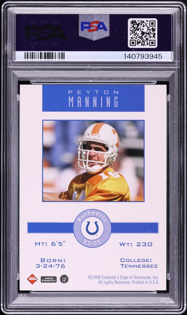 1998 Collector's Edge Promo Holding Jersey Peyton Manning ROOKIE PSA 9 MINT