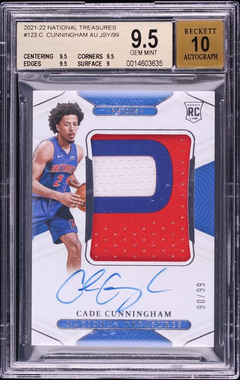 2021 National Treasures Cade Cunningham ROOKIE PATCH AUTO /99 #123 BGS 9.5 GEM MINT