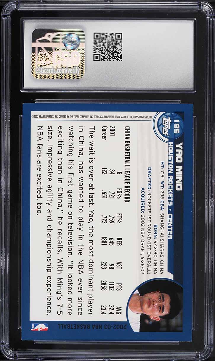 2002 Topps Basketball Yao Ming ROOKIE #185 CSG 8 NM-MT