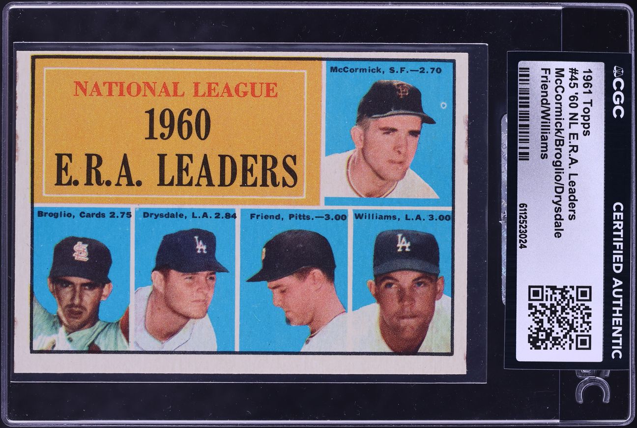 1961 Topps McCormick Broglio Drysdale Friend Williams NL ERA LDRS #45 CGC AUTH