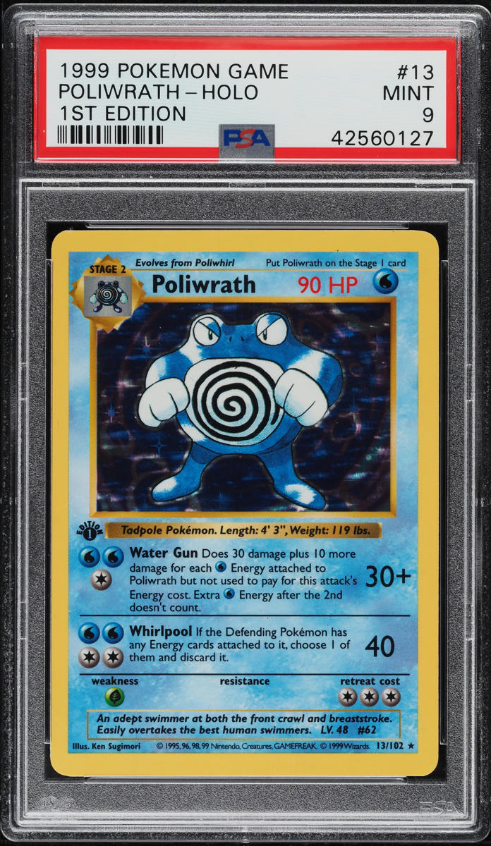 1999 Pokemon Base Set Shadowless 1st Edition Holo Poliwrath #13 PSA 9 MINT