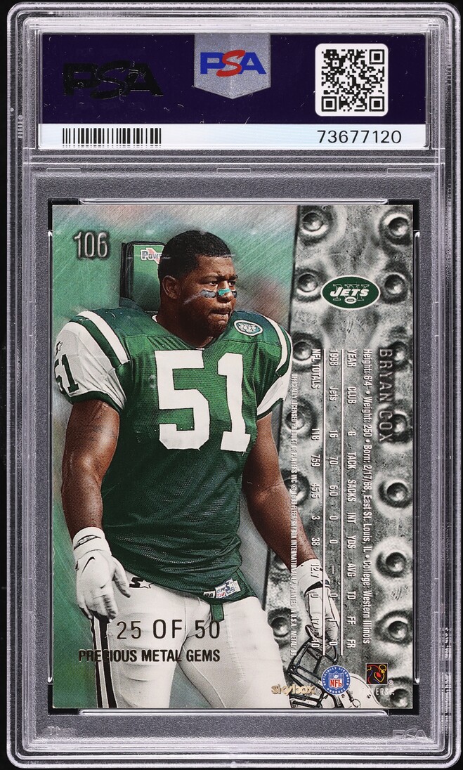 1999 Metal Universe Precious Metal Gems PMG Bryan Cox /50 #106 PSA 7 NRMT