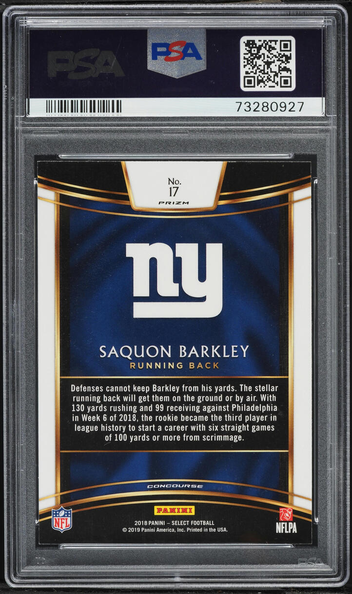 2018 Select Concourse Silver Prizm Saquon Barkley ROOKIE #17 PSA 10 GEM MINT