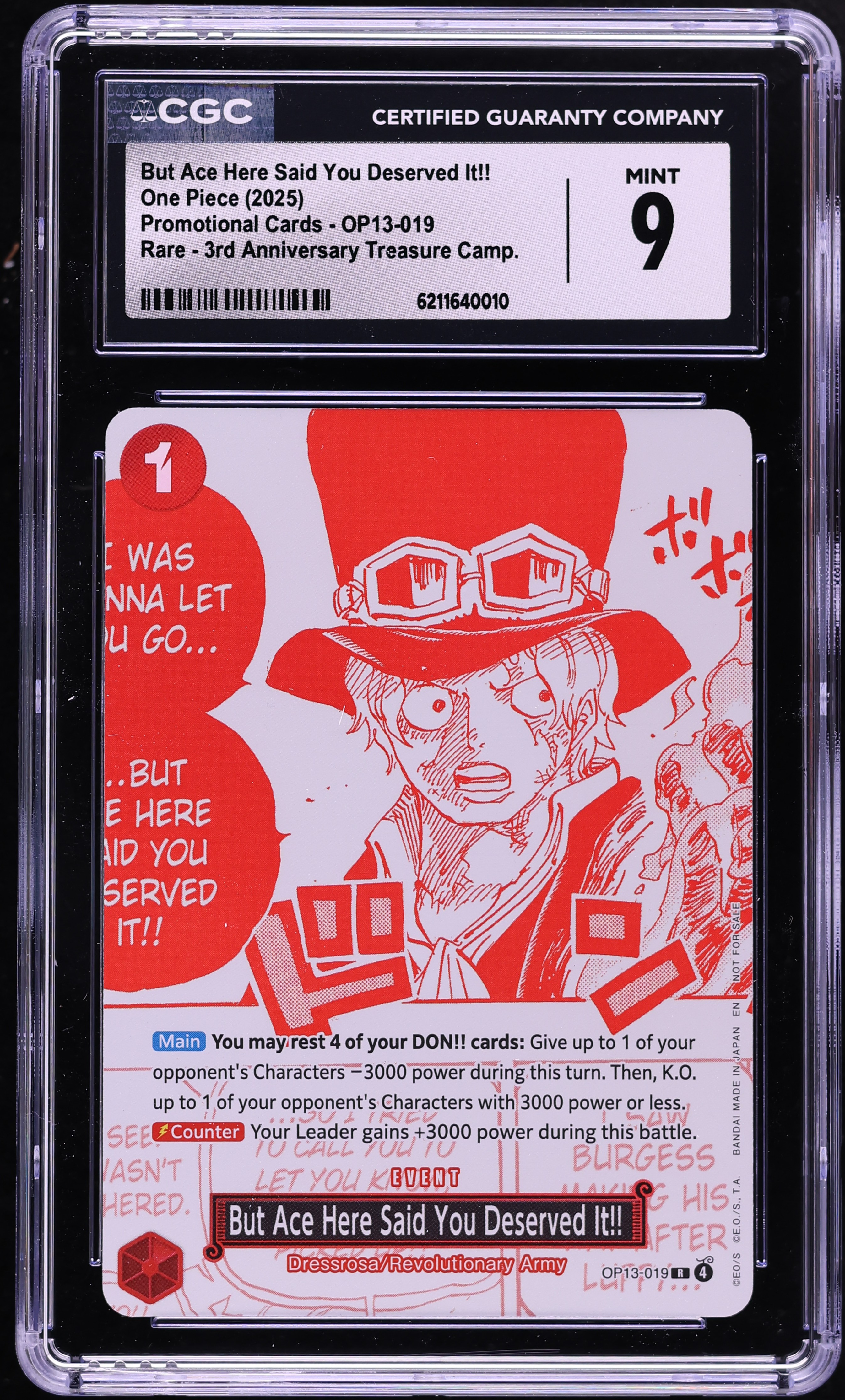 2025 One Piece Promo 3rd Anniversary But Ace Here Said You Deserved It!! #OP13-019 CGC 9 MINT