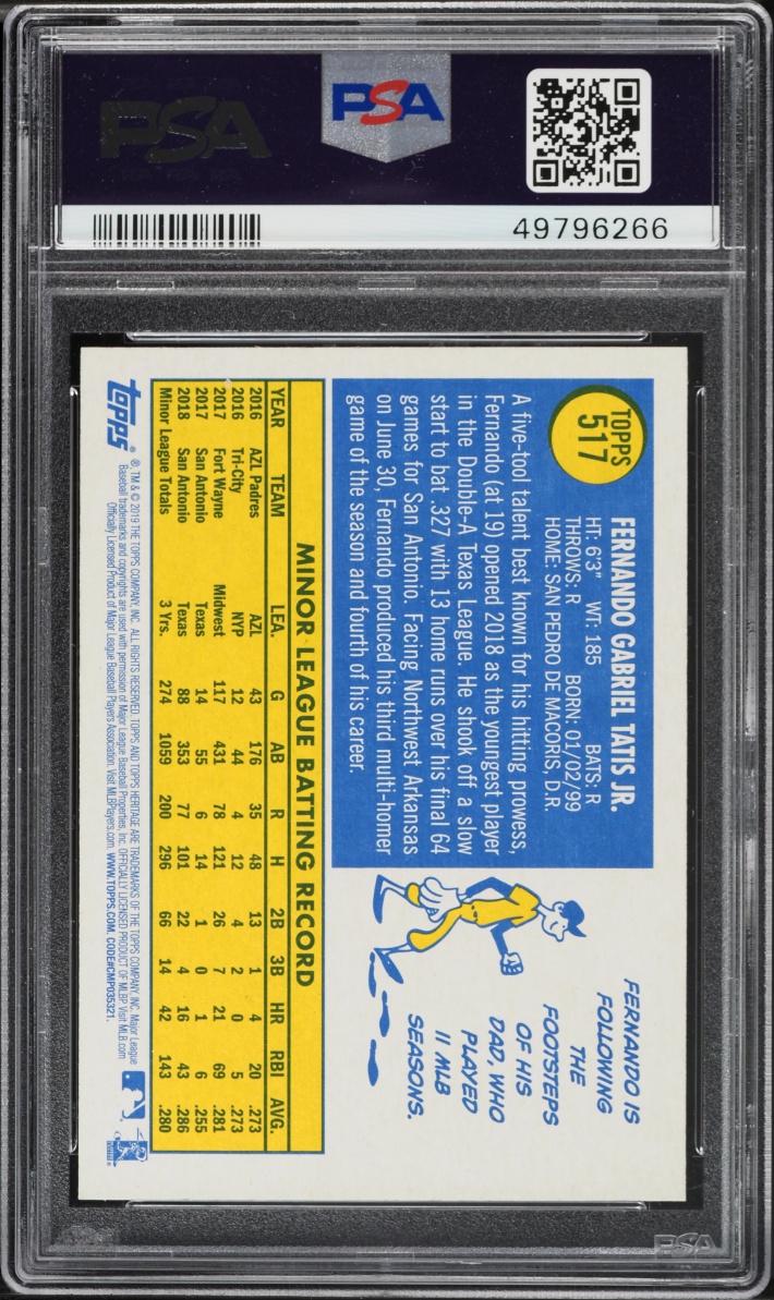2019 Topps Heritage Fernando Tatis Jr. ROOKIE #517 PSA 10 GEM MINT