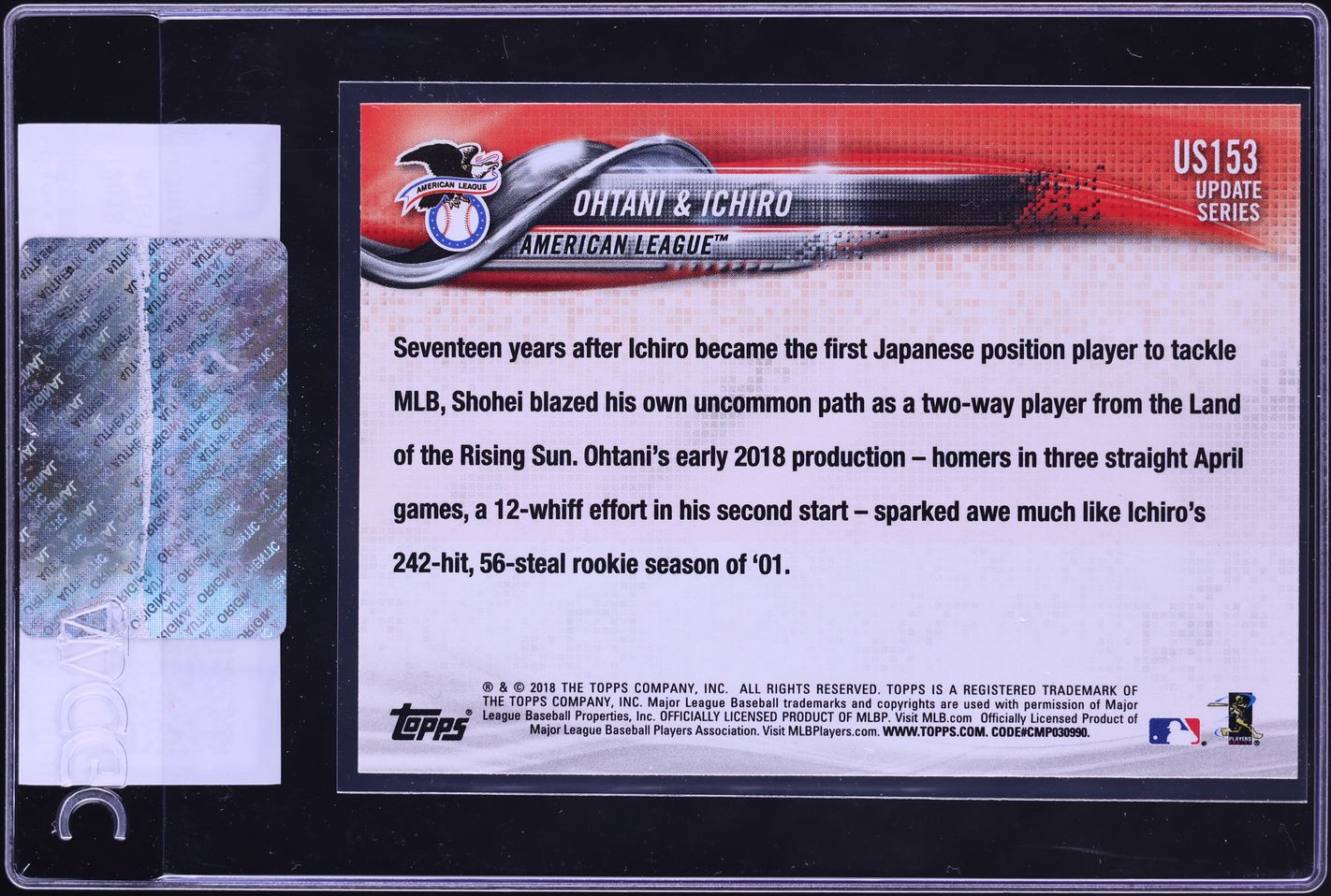 2018 Topps Update Japan's Finest Ichiro Shohei Ohtani ROOKIE #US153 CGC AUTH
