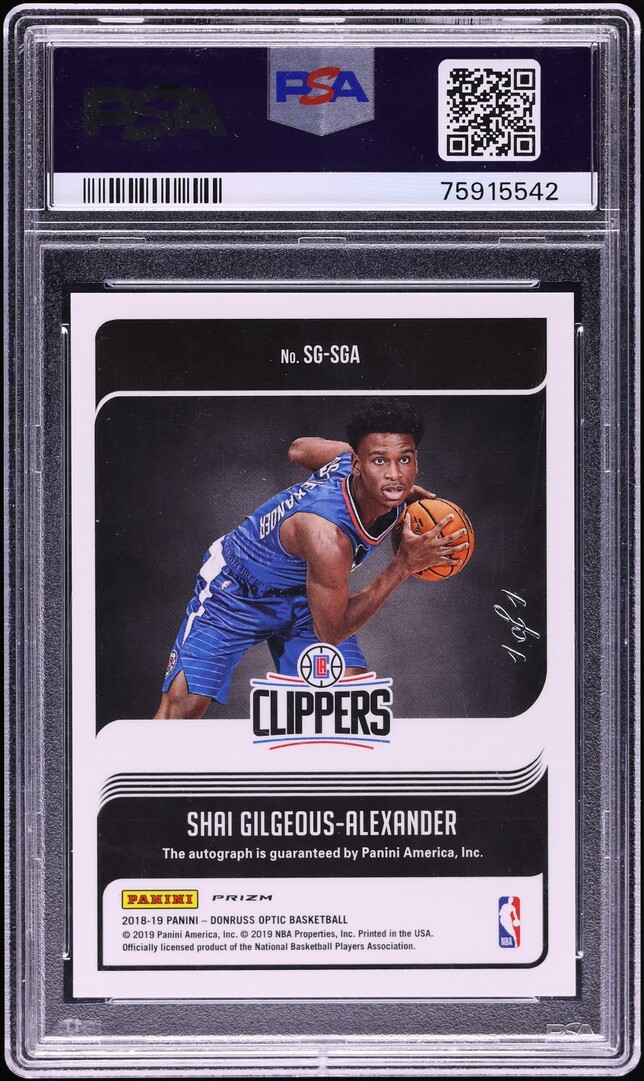 2018 Donruss Optic Series Black Shai Gilgeous-Alexander ROOKIE AUTO 1/1 PSA 9