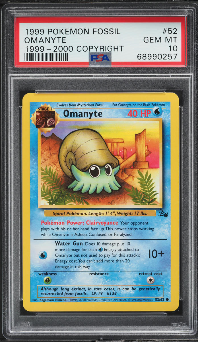 1999-2000 Pokemon Fossil Omanyte #52 PSA 10 GEM MINT
