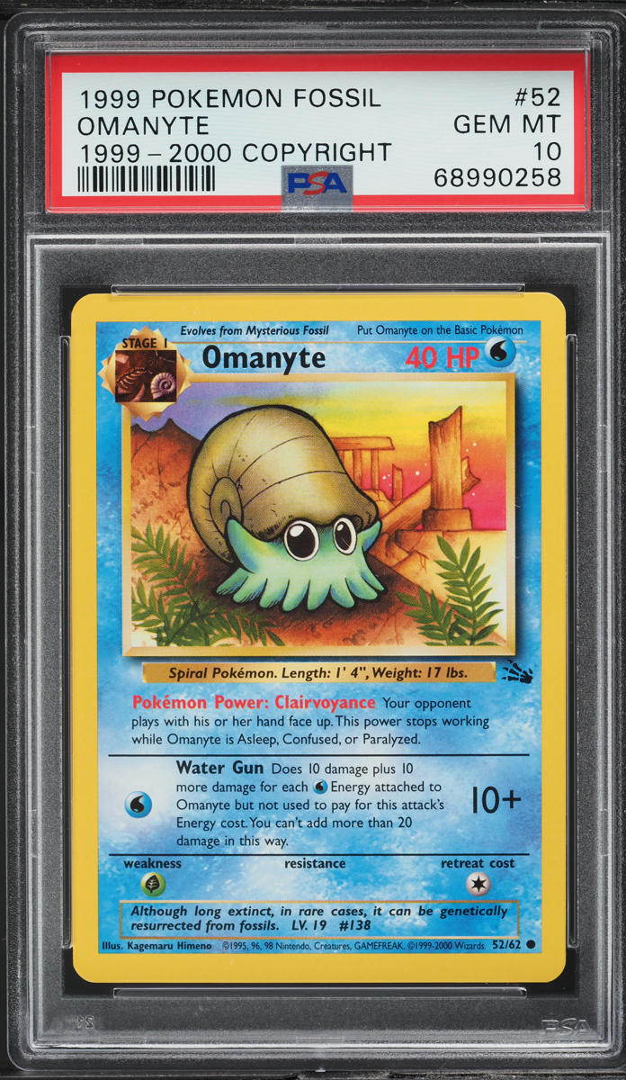 1999-2000 Pokemon Fossil Omanyte #52 PSA 10 GEM MINT