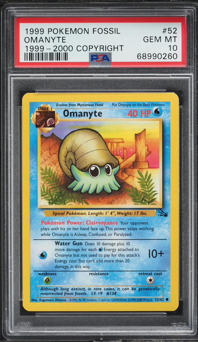 1999-2000 Pokemon Fossil Omanyte #52 PSA 10 GEM MINT
