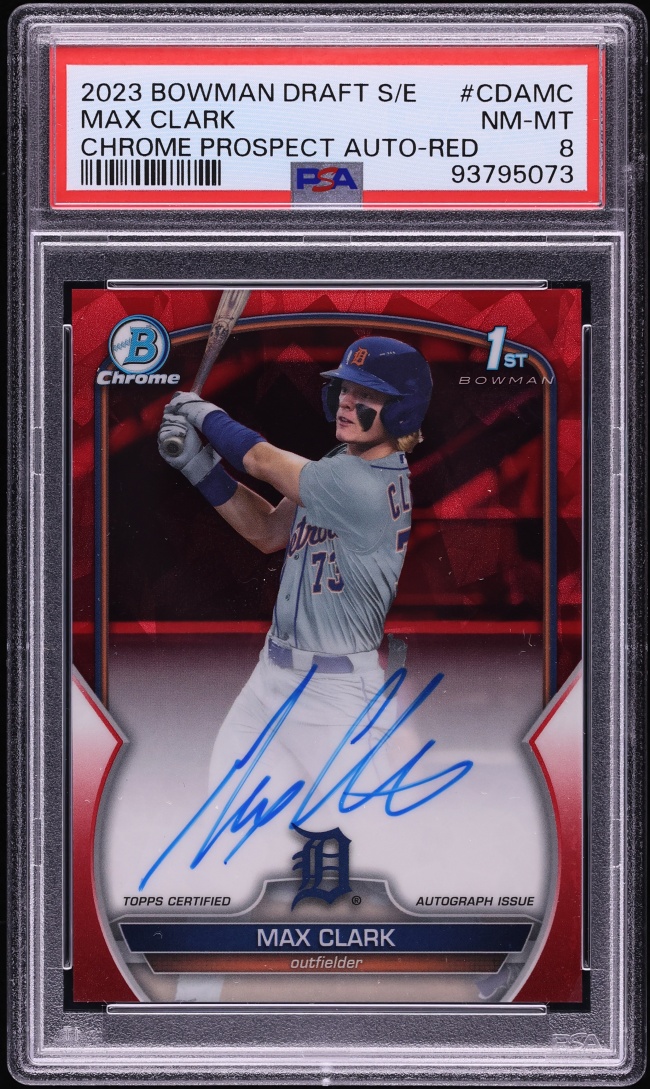 2023 Bowman Chrome Draft Sapphire Red Max Clark PROSPECT AUTO 5/5 #CDA-MC PSA 8 NM-MT