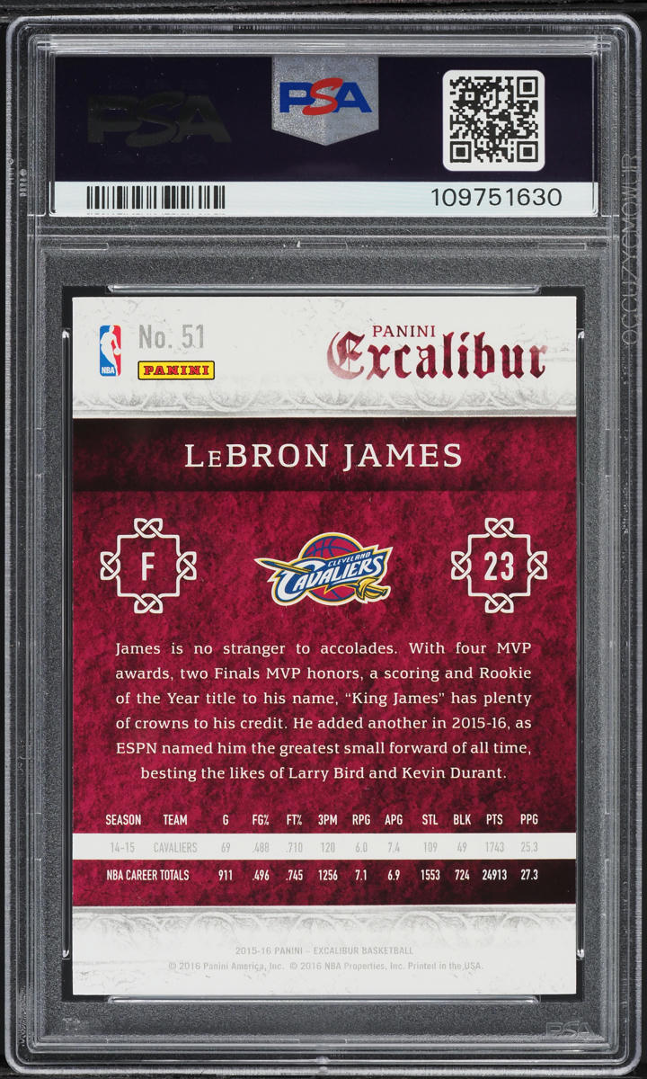 2015 Panini Excalibur LeBron James #51 PSA 10 GEM MINT