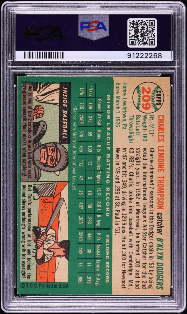 1954 Topps Charlie Thompson #209 PSA 9 MINT