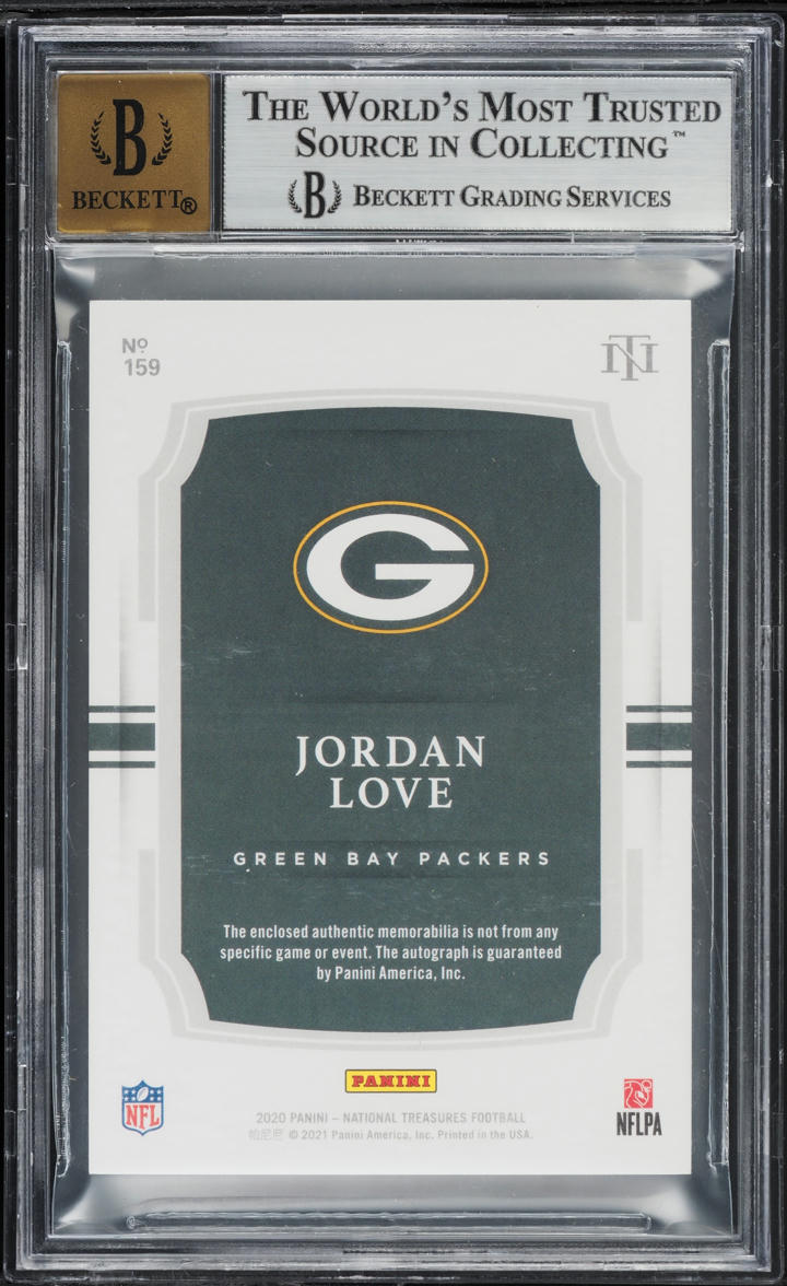 2020 National Treasures Jordan Love ROOKIE PATCH AUTO /99 #159 BGS 9 MINT