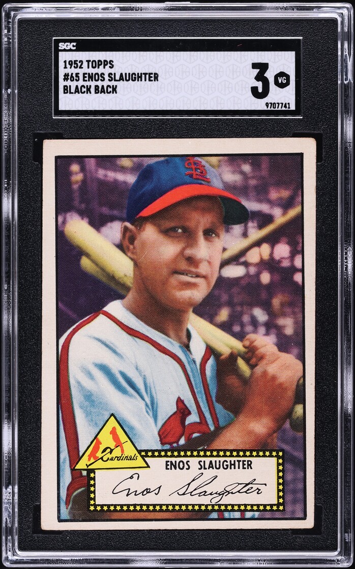 1952 Topps Enos Slaughter BLACK BACK #65 SGC 3 VG