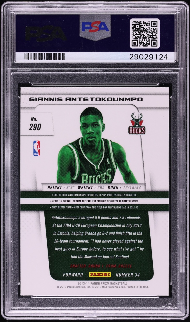 2013 Panini Prizm Giannis Antetokounmpo ROOKIE #290 PSA 10 GEM MINT