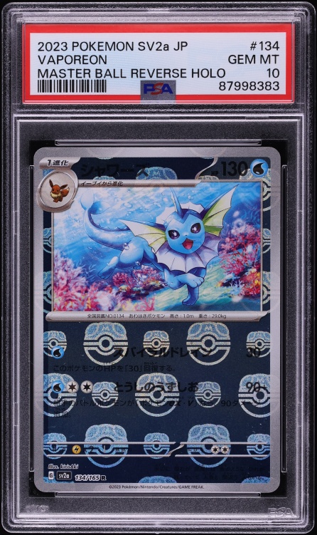2023 Pokemon Japanese SV 151 Master Ball Reverse Holo Vaporeon #134 PSA 10 GEM MINT - Photo 1