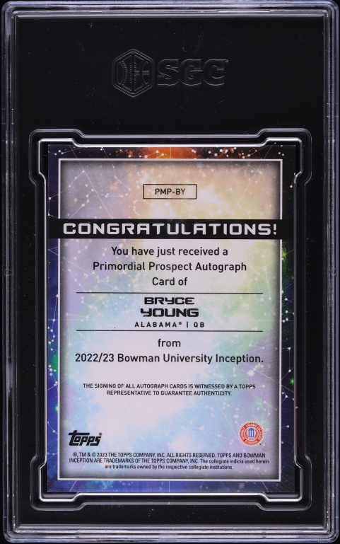 2022 Bowman University Inception Primordial Blue Foil Bryce Young ROOKIE AUTO /75 SGC 9.5 MINT+ - Photo 2