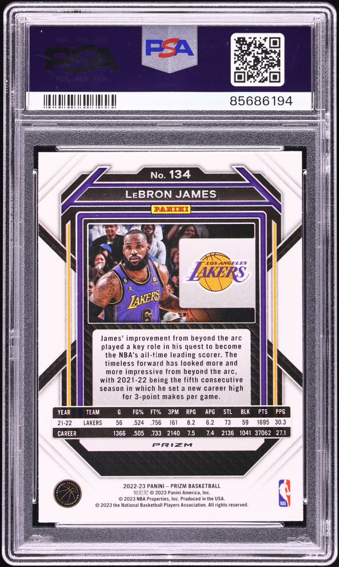 2022 Panini Prizm White Sparkle LeBron James #134 PSA 10 GEM MINT - Photo 2