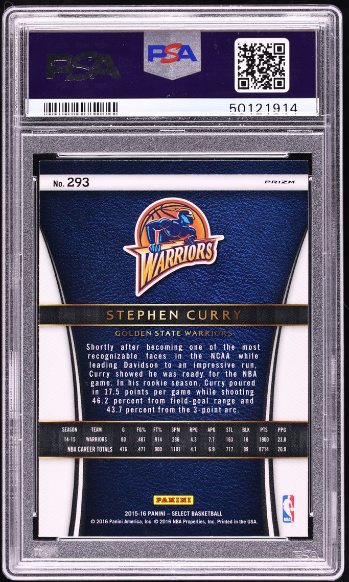 2015 Select Courtside Silver Prizm Stephen Curry #293 PSA 10 GEM MINT - Photo 2