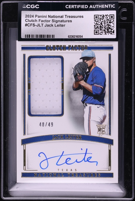 2024 National Treasures Clutch Factor Jack Leiter ROOKIE PATCH AUTO /49 #CFS-JLT CGC AUTH