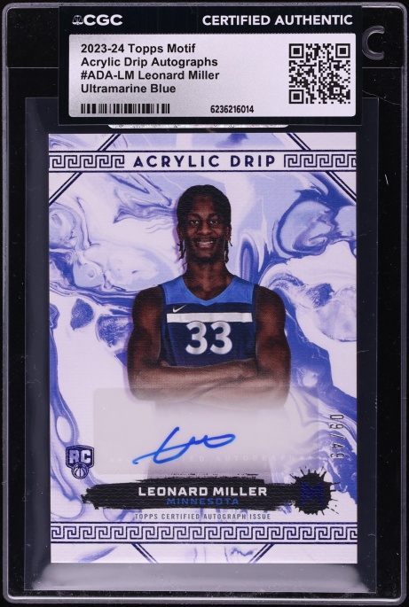 2023 Topps Motif Acrylic Drip Ultramarine Blue Leonard Miller ROOKIE AUTO /49 CGC AUTH