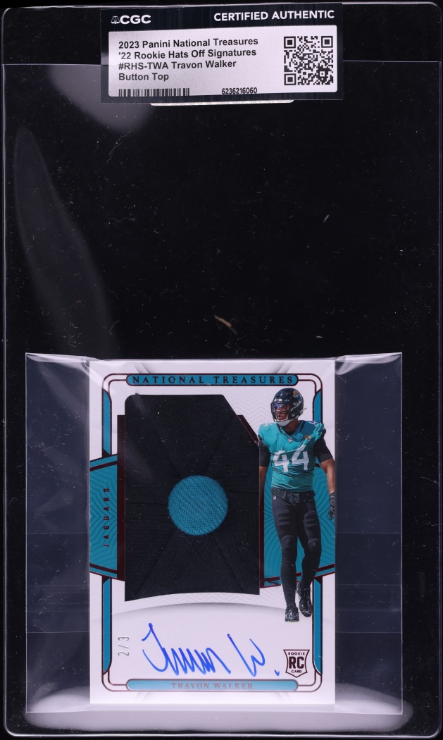 2023 National Treasures Hats Off Button Top Travon Walker RC PATCH AUTO /3 #RHS-TWA CGC AUTH