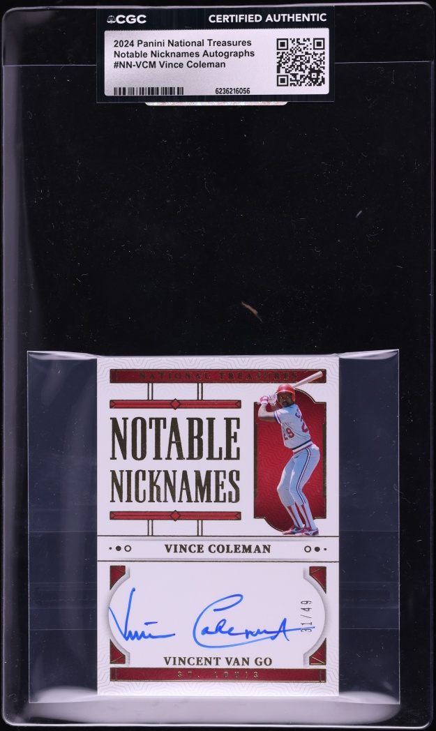 2024 National Treasures Notable Nicknames Vince Coleman AUTO /49 #NN-VCM CGC AUTH