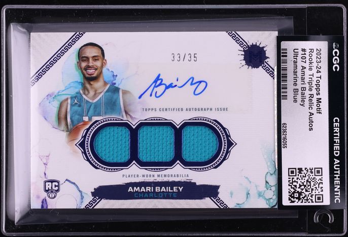 2023 Topps Motif Ultramarine Blue Amari Bailey ROOKIE PATCH AUTO /35 #107 CGC AUTH