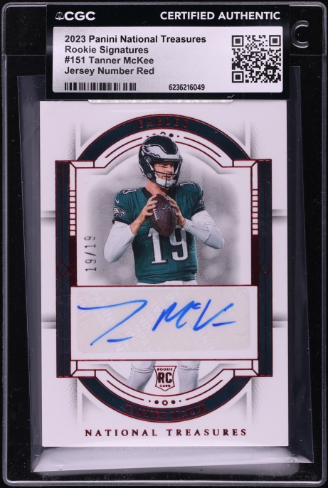 2023 National Treasures Jersey Number Red Tanner McKee ROOKIE AUTO JERSEY # 19/19 #151 CGC AUTH
