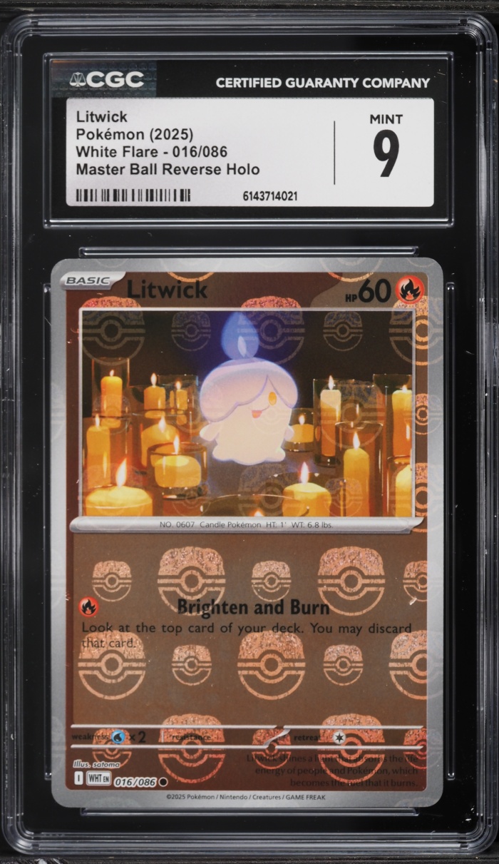 2025 Pokemon Scarlet & Violet White Flare Master Ball Reverse Holo Litwick #16 CGC 9 MINT