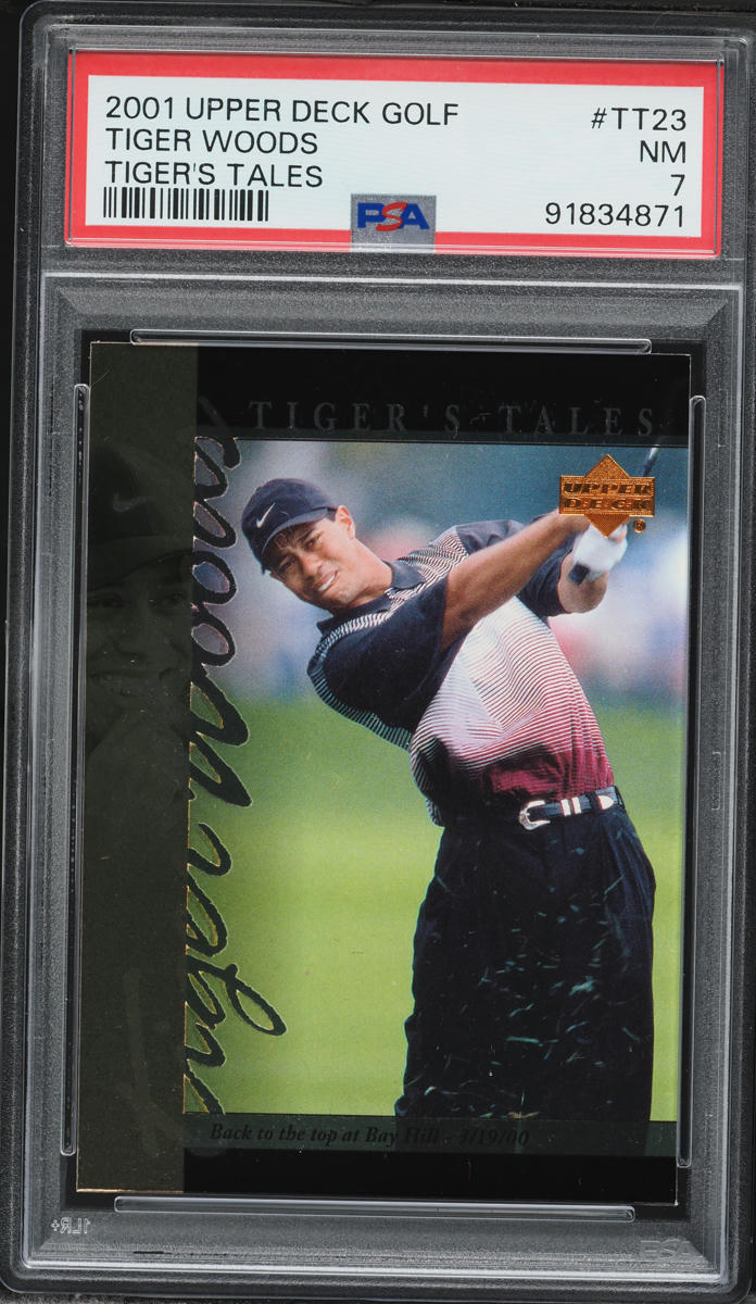 2001 Upper Deck Golf Tiger's Tales Tiger Woods ROOKIE #TT23 PSA 7 NRMT