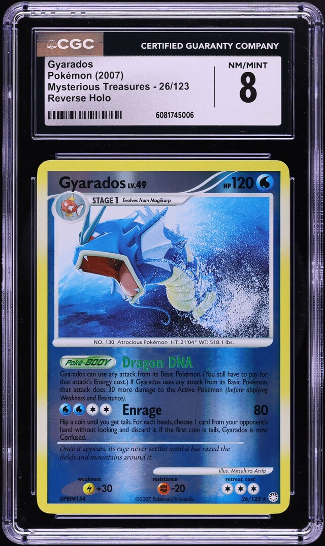 2007 Pokemon DP Mysterious Treasures Reverse Holo Gyarados #26 CGC 8 NM-MT