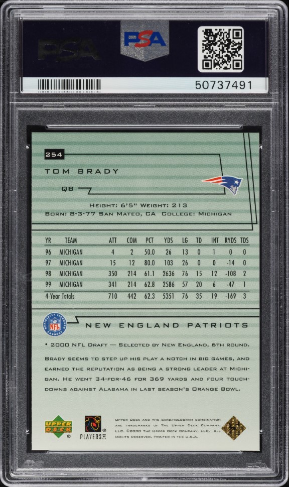 2000 Upper Deck Encore Tom Brady ROOKIE #254 PSA 10 GEM MINT