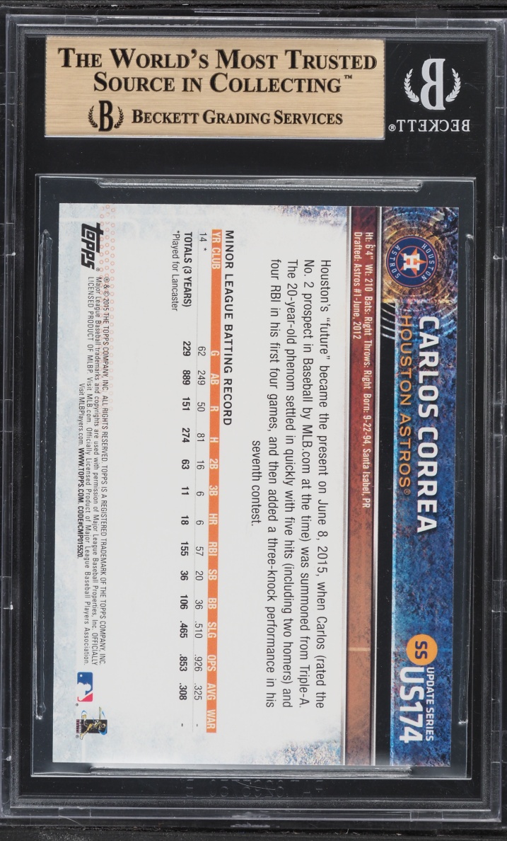 2015 Topps Update Carlos Correa ROOKIE #US174 BGS 9.5 GEM MINT